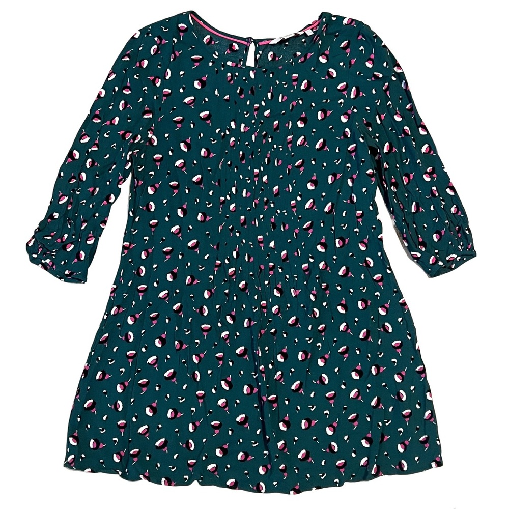 Boden Half Sleeve Green/Pink Print A-line Mini Dress Size 10